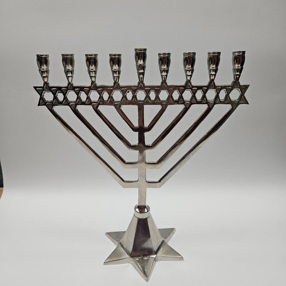 Vintage Chanukah Menorah Mid Century Silver Tone Chrome Hanukkah Judaica